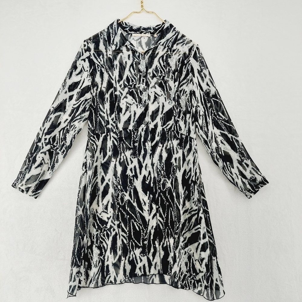 Le Caviar Polyester V-Neck Tie Dye Button Collared Long Sleeve Midi Dress P1786